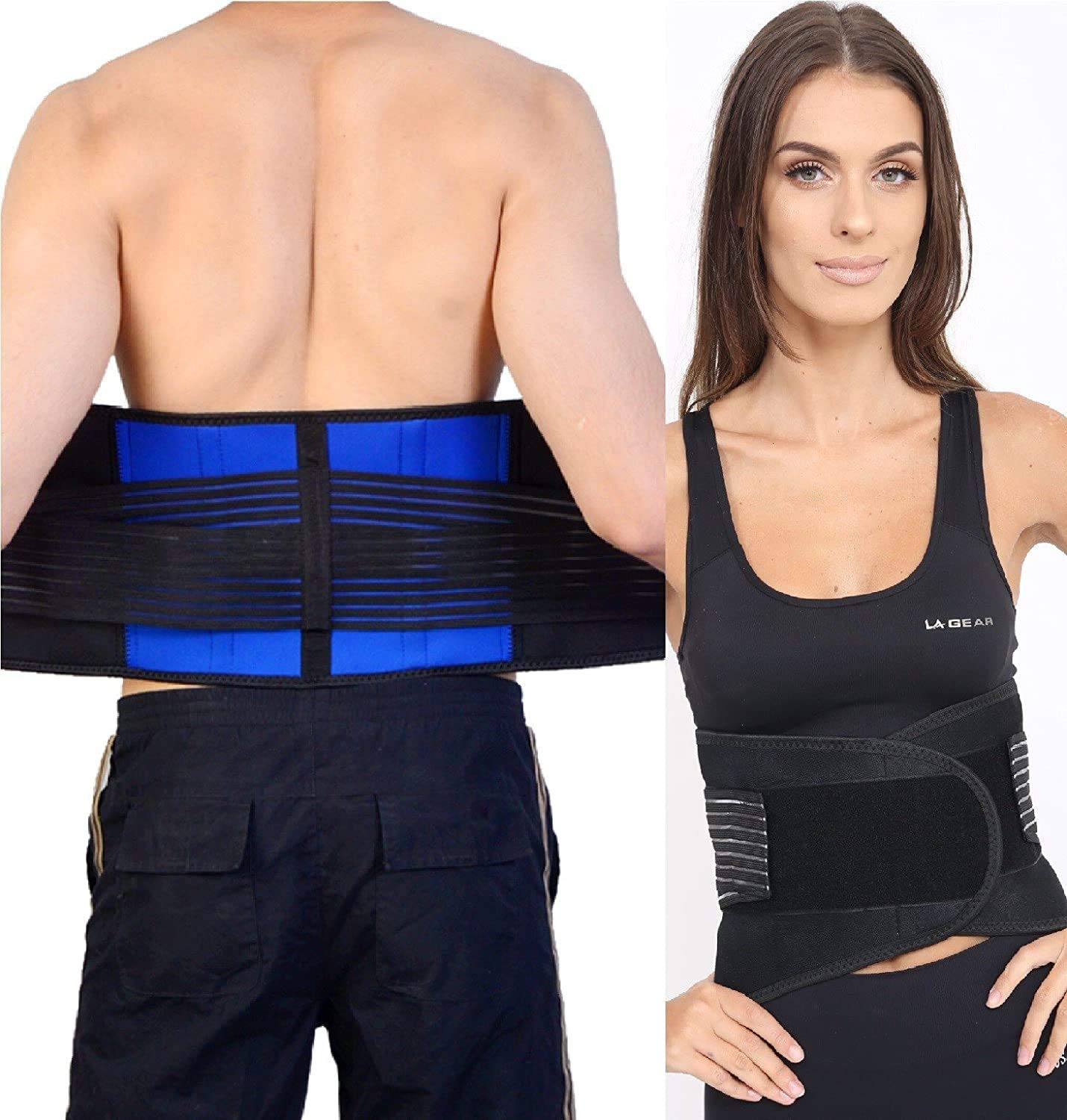 Body And Base TM, Adjustable Neoprene Double Pull Lumbar Support Lower Back Belt Brace Pain Relief (Medium (72-86 cm)
