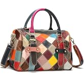Downupdown Genuine Leather Tote Bag for Women Satchel Handbags Top Handle Handbag Large Purse Multicolor Splice Shoulder Bag
