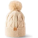 Fygicub Women's Winter Knitted hat, Soft and Warm Fleece Trendy Beanie Cap with pom-pom Ski