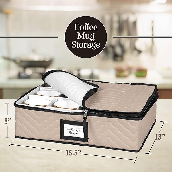 CHINA STORAGE CONTAINERS 5-PIECE SET MOVING BOXES FOR DINNERWARE, GLASSES, PLATES, MUGS AND SAUCERS STURDY QUILTED MICROFIBER DISH ORGANIZER WITH DIVIDERS FOR SEASONAL STORAGE – HOLDS SET OF 12, BROWN