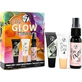 W7 Mini Glow Heroes Set - Travel Size Makeup Minis | Primer, Glow Drops and Setting Spray in Travel Sizes