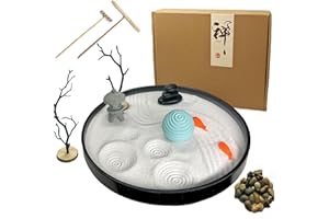 AOVOA Zen Garden Kit, Japanese Zen Garden Gift Set, Zen Decor and Meditation Accessories for Home & Office with Stamp Sphere (Zen Garden with Sand Sphere)