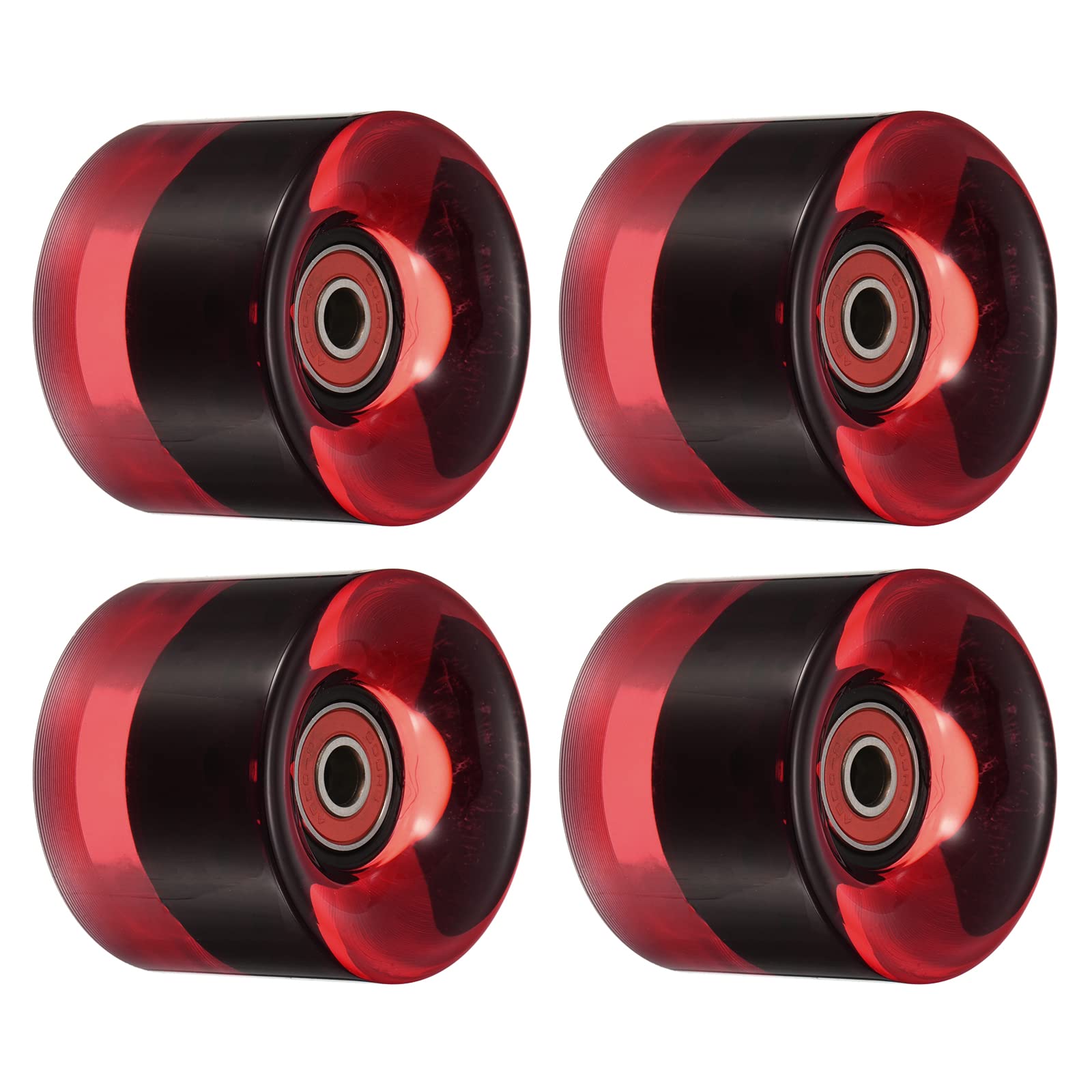 PATIKIL 60mm Longboard Wheels with Bearings ABEC-9, 4 Pack Street Wheels for Skateboards Cruiser Wheel Replacement 80A, Clear Red