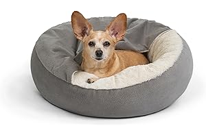 Best Friends by Sheri Cozy Cuddler Ilan Covered Cat and Dog Bed with Attached Blanket, Gray, 24"x24"