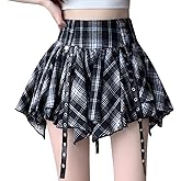 kakarin choyx Women's Gothic Fashion High Waisted Y2K Harajuku Casual Lattice Irregular Double Layer Ruffled Mini Skirt