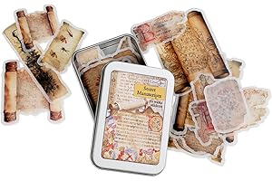 CORACREACRAFTS Vintage Journal Stickers with Tin Box, Scrapbook Stickers, Stickers for Adults, Teens, and Kids, Stickers for Sticker Books, Adults Stickers with 32-Pieces Unique Washi Stickers (Secret Manuscripts)