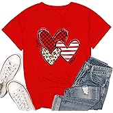 Valentines Shirts for Women Leopard Plaid Love Heart Graphic T Shirt Heart Tees Top for Her