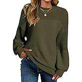 Wkior Women's Casual Sweater Loose Crewneck Knit Long Sleeve Solid Chunky Fall Pullover Sweaters Jumper Tops