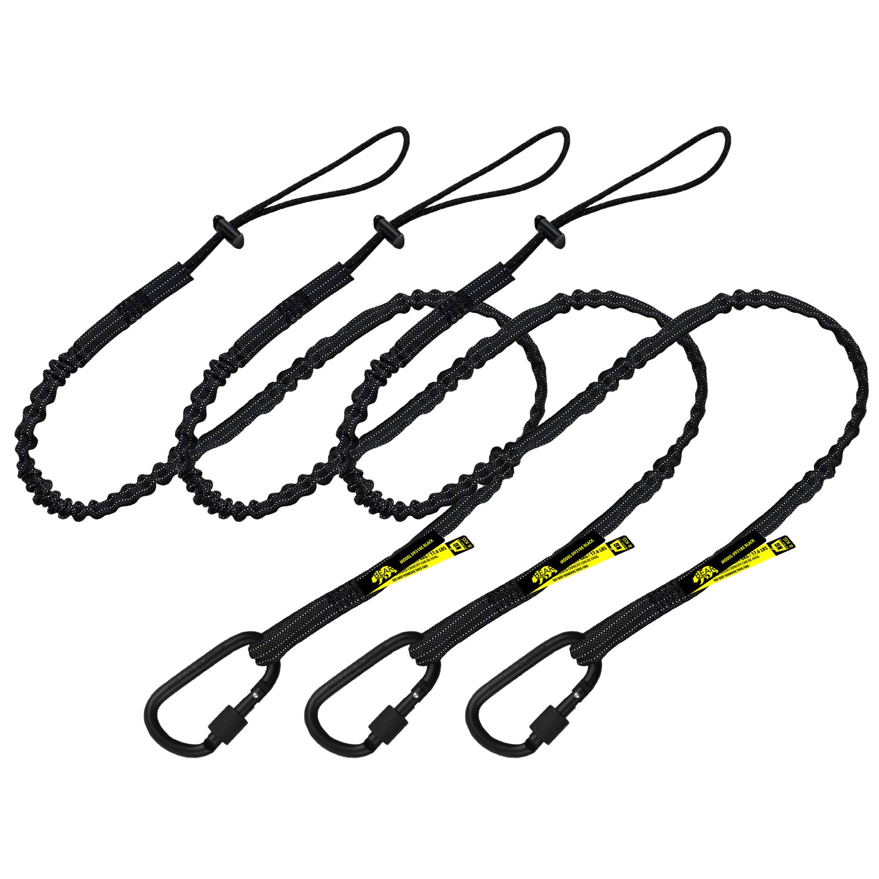 BearTOOLS Long Reach Extended Tool Safety Lanyard – Safety Fall Protection – Aluminium Screw Lock – Twin Locking Attachments - Ultra-Sturdy (Black 3PK)