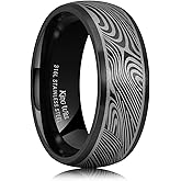 King Will Men's Stainless Steel Wedding Band - 8mm Black Promise Ring with Laser Zebra Pattern/Engraved Bull, Unique Black Stainless Steel Wedding Band Ring for Men Comfort Fit Size 7-12