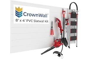 CrownWall PVC Slat Wall Panels Garage Wall and Home Organizer Storage System | Heavy Duty Organization and Easy Installation | 8ft by 4ft (32 sqft) Section, White