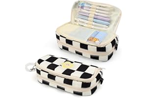 MOSA BEAR Pencil Case Large Capacity Pencil Pouch with Zipper Portable Office Stationery Makeup Bag, Aesthetic Big Capacity Pen Bag for Teen Girls, Women(Black)