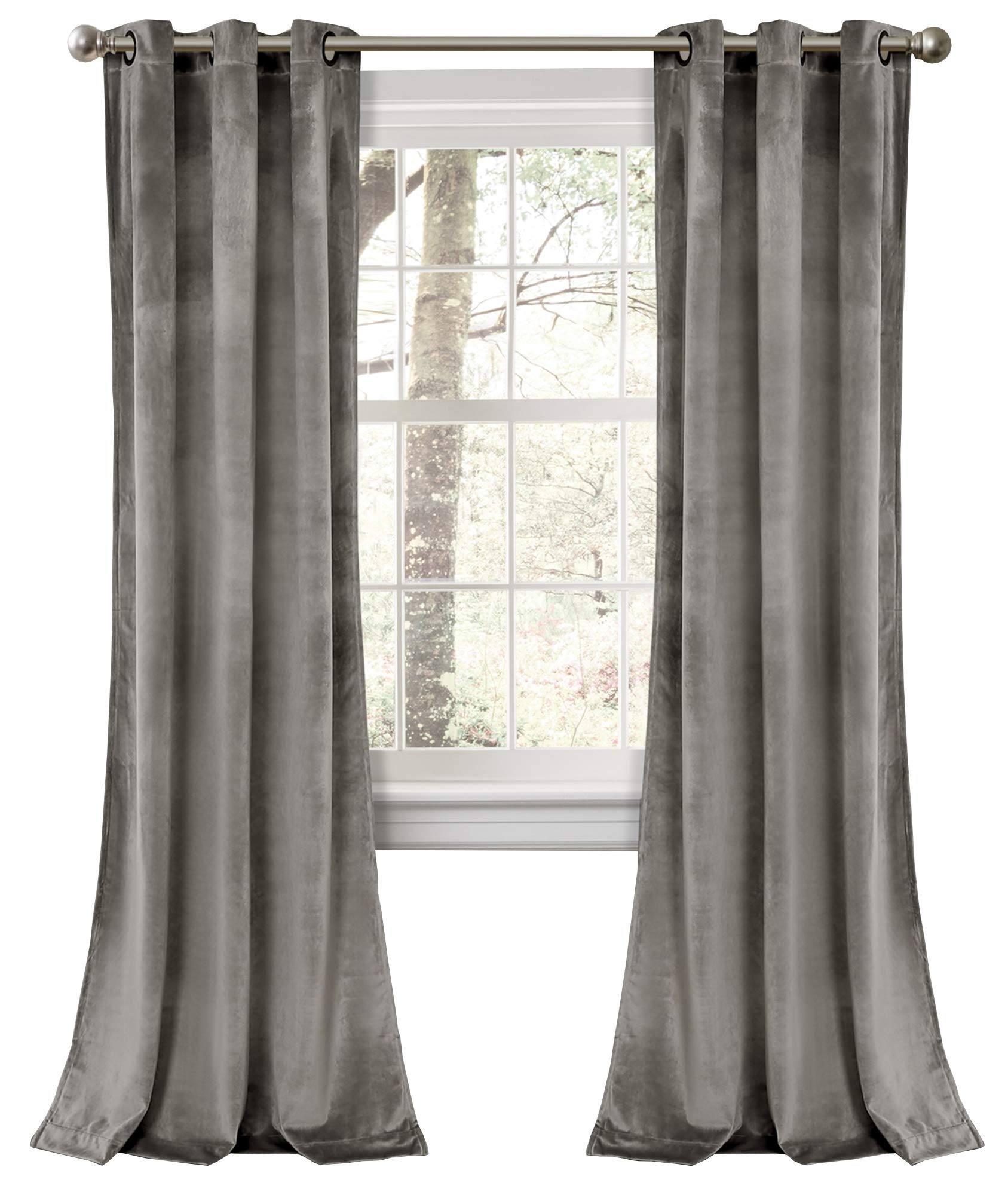Lush Decor Prima Velvet Curtains Color Block Room Darkening Window Panel Set for Living, Dining, Bedroom (Pair), 84" L, Gray
