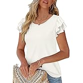 NORACORA Womens Ruffle Short Sleeve Summer Tops Cute Crew Neck Bacis T Shirts Casual Blouses