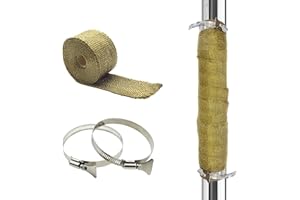 DOBTIM Fireproof Pipe Wrap Insulation 2" Wide X 16' Long, Fiberglass Heat Shield Tape Pipe Webbing for Stove Flue Protector with 2 Clamps, Titanium