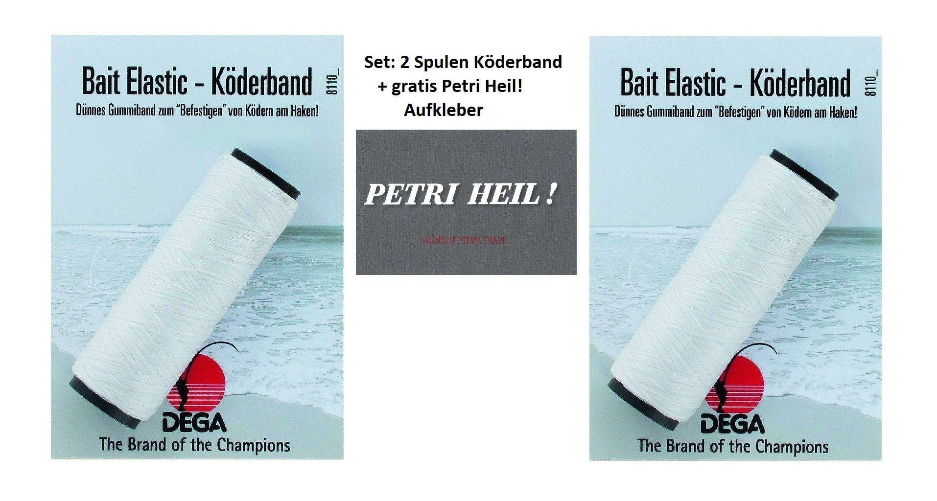 Jenzi Set: 2 Spools Bait Elastic – Bait Band (2 x 100 m) 0.25 mm + Free Petri Heil! Sticker