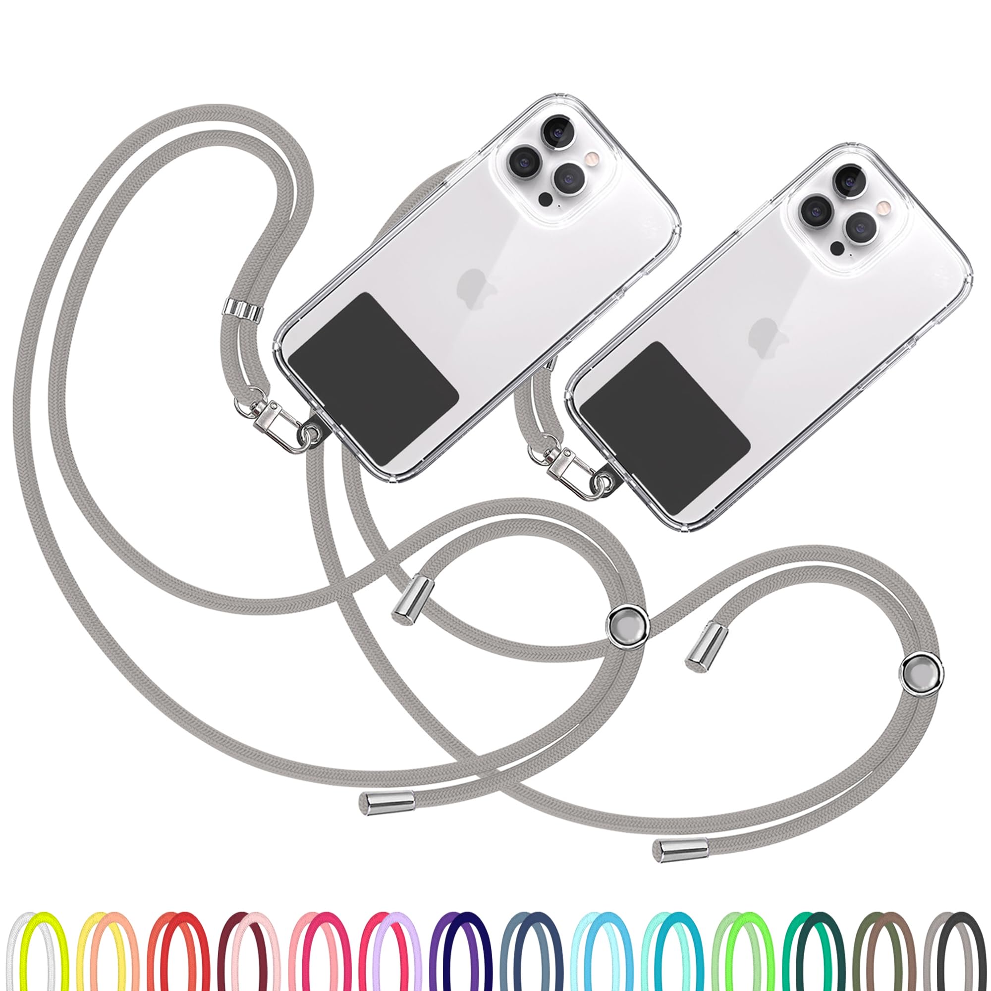 TBOC 2X Cell Phone Lanyard [Grey] - Comfortable Universal Smartphone Lanyard - Easy to Use Neck Phone Holder [Black Patch] - Adjustable Length Phone Strap Crossbody - Fits All Mobile Phones