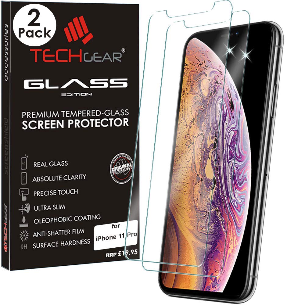 TECHGEAR [2 Pack GLASS Edition for iPhone 11 Pro 5.8", Tempered Glass Screen Protectors Cover [2.5D Round Edge] [9H Hardness] [Crystal Clarity] [Scratch-Resistant] [No-Bubble]
