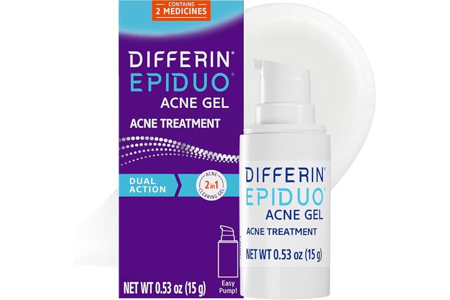 Differin Epiduo Acne Gel Treatment, Adapalene & Benzoyl Peroxide, 15g Pump | Fda-Approved Otc Acne Gel, Adapalene 0.1% + Benz