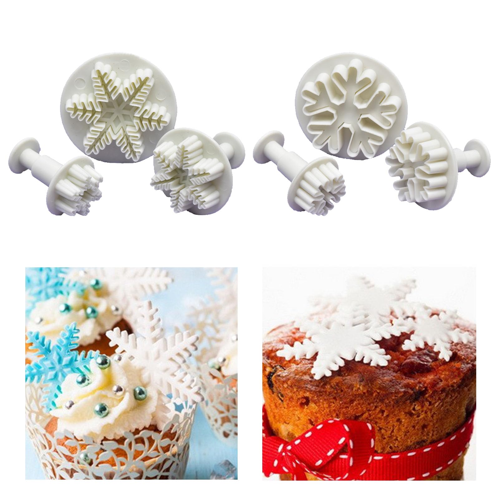 6Pcs Useful Various Size Snowflake Plunger Cake Cutter Cute Snowflake Cake Decorating Mould Winter Fashionable Cookie Fondant Embossing Cutter for Sweet Cookies