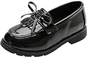 WUIWUIYU Girls Patent Leather Slip-On Penny Loafers Flats Bow Tassel Oxfords Moccasins Dress Shoes