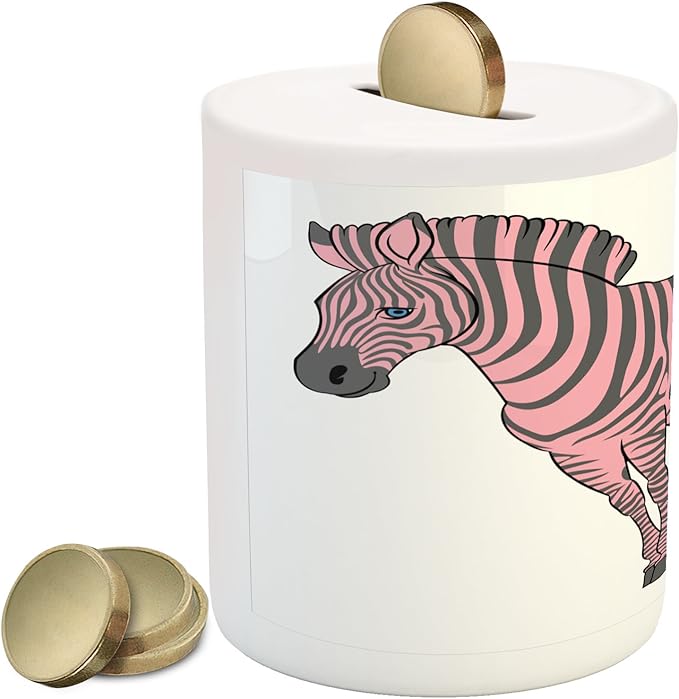 Ambesonne Pink Zebra Piggy Bank, Naturalistic Baby Zebra in