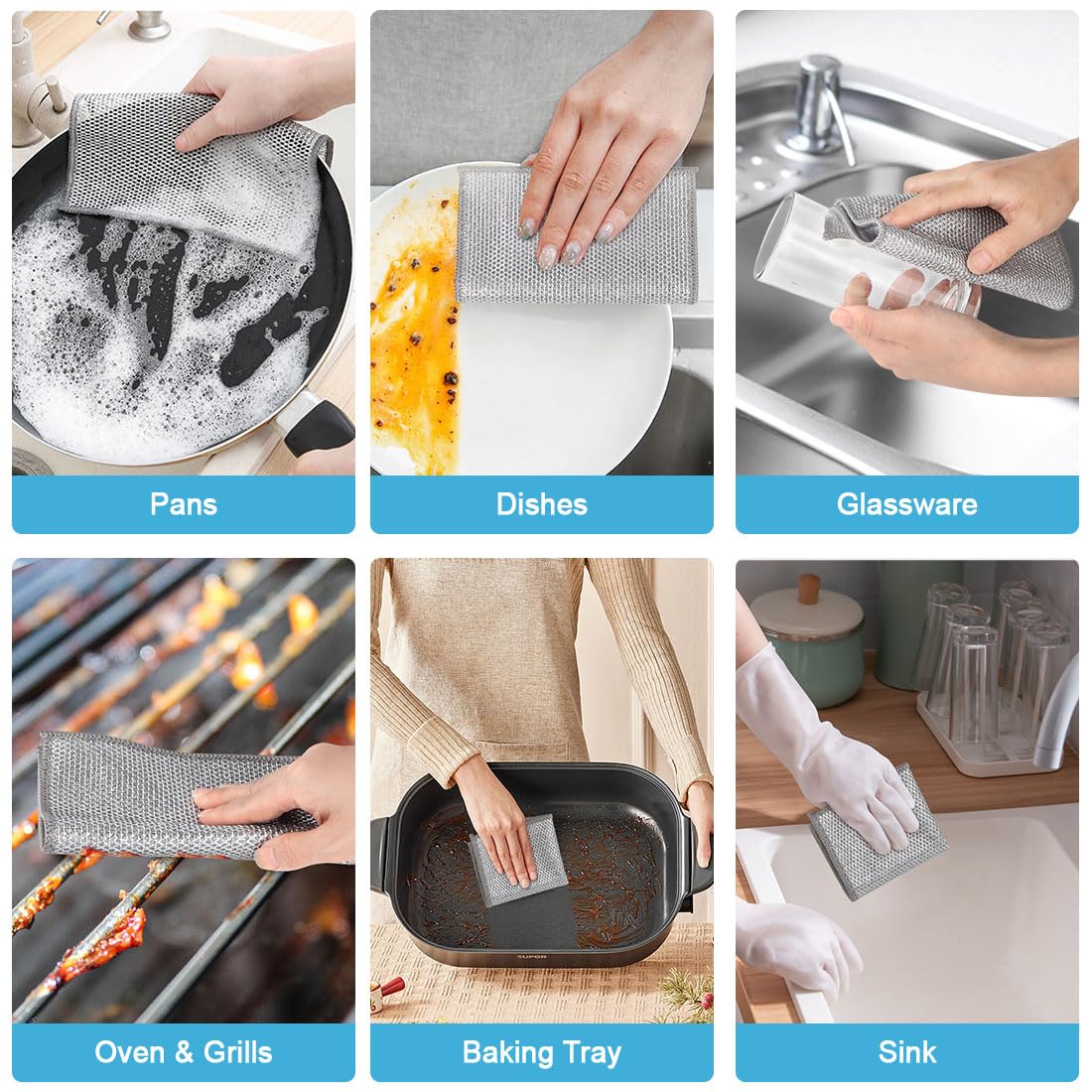 AIDEA Non Scratch Wire Dishcloth 24PK, Wire Dishwashing Rag for Wet and Dry, Washable Dish Rags No Odor, Cleaning Pads Steel Scrubber for Cookware, Sinks, Dishes, Stove Tops, 7