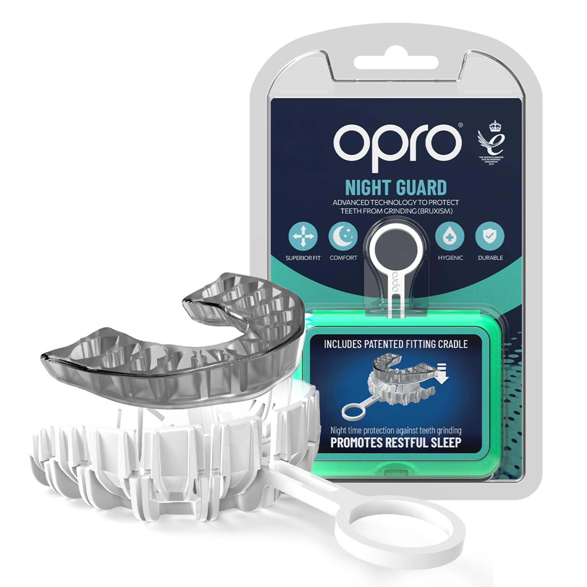 OPRO Dentist Recommended Night Guard Clenching and Grinding Teeth,Bruxism TMJ Relief. Slim Fit,Customisable Size Restful Sleep. Dental Antimicrobial Nightguard Case Included (Clear)