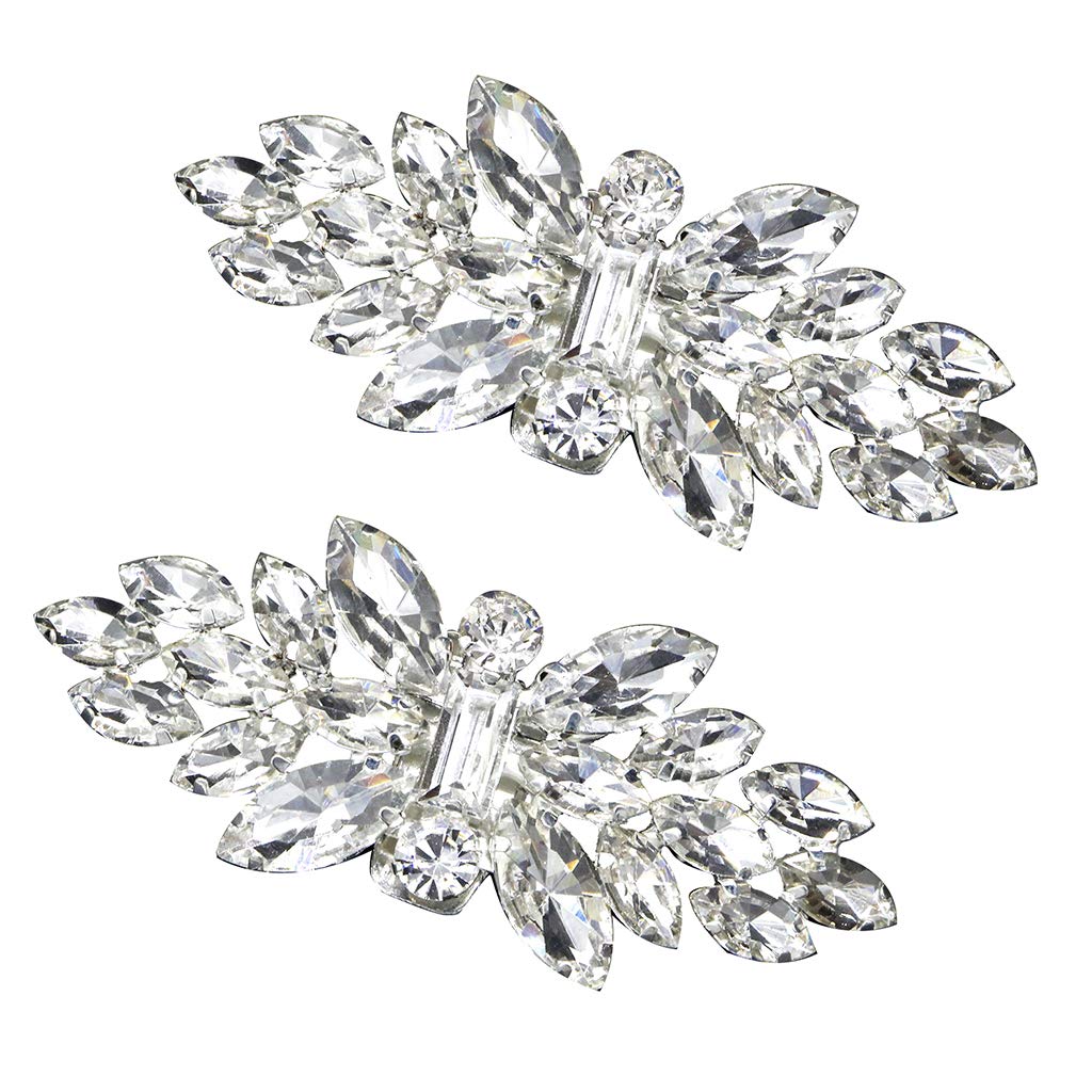 Simdoc 2pcs Set Diy Scalloped Shoe Clips Buckles Rhinestone Shoe