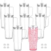 Maucircol 40 Oz Acrylic Snowglobe Tumbler with Handle, 8 Pack Pre-Drilled Double Wall Acrylic Clear Cup Tumbler for Glitter Snow Globe Diy