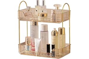 Shuang Qing 2-Tier Gold Countertop Organizer - Bathroom/Cosmetics & Spice Rack for Kitchen