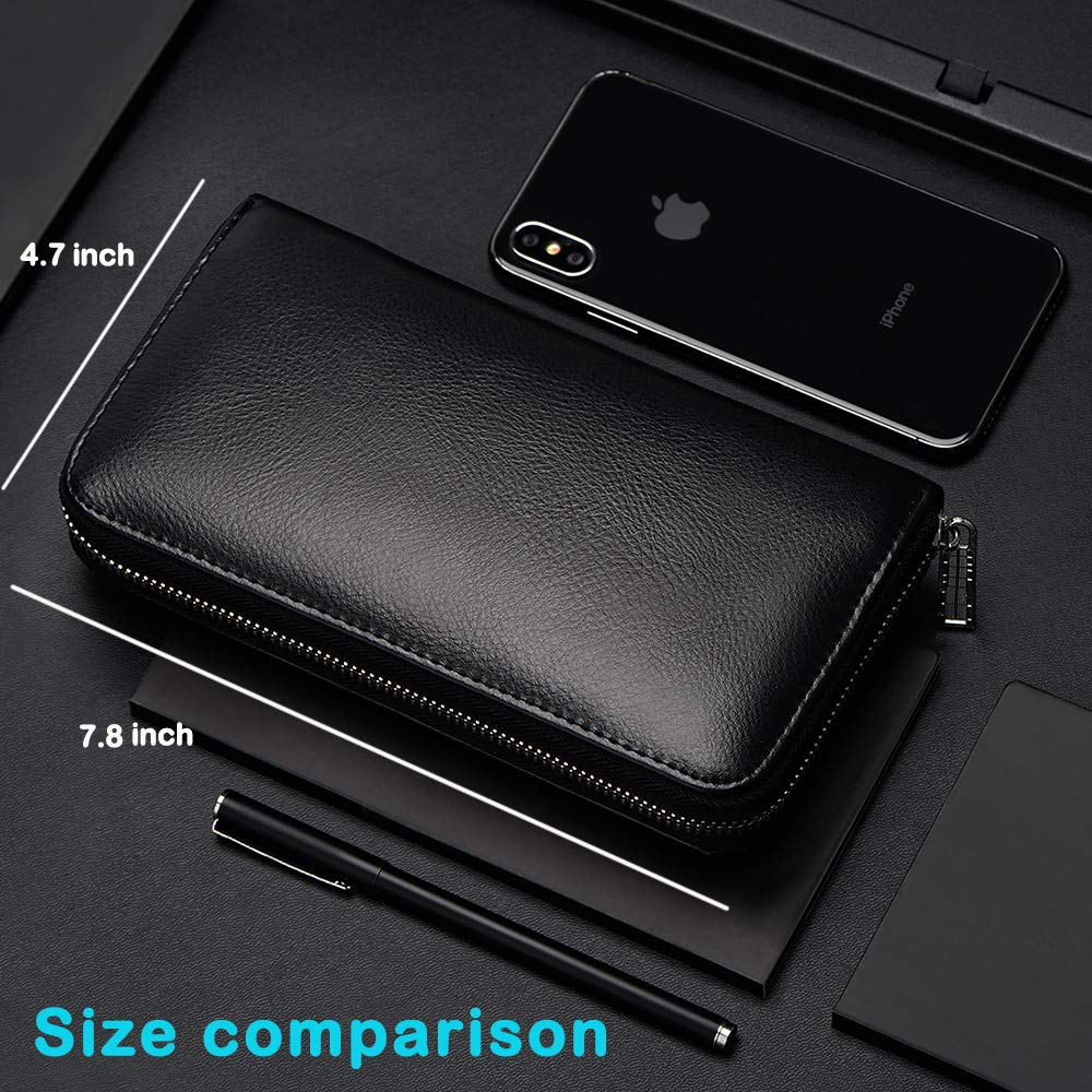 Credit Card Wallet Leather RFID Card Case Wallet for Women Huge Storage Capacity (Black)