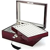 Deluxe Jewelry Cufflinks Collector's Storage Presentation Box Case Mahogany Double-Decker Gift