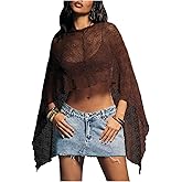 Floerns Women's Y2k Sheer Poncho Top Textured Shrug Shawl Lightweight Cape Beach Cover Up Tops