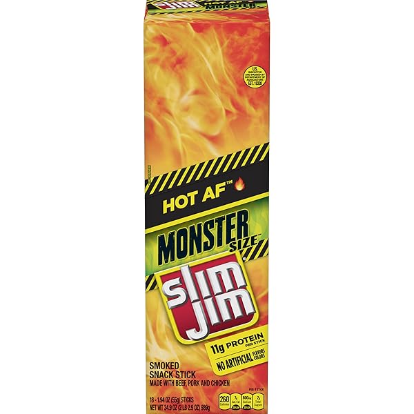 SLIM JIM MONSTER SMOKED MEAT STICKS, HOT AF...
