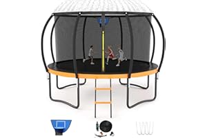 Liyarya Trampoline 12FT 14FT 15FT 16FT Trampoline for Kids/Adults - Outdoor Recreational Trampolines with Enclosure Net Curved Poles and Ladder, Heavy Duty Trampoline Anti-Rust Coating, ASTM Approval