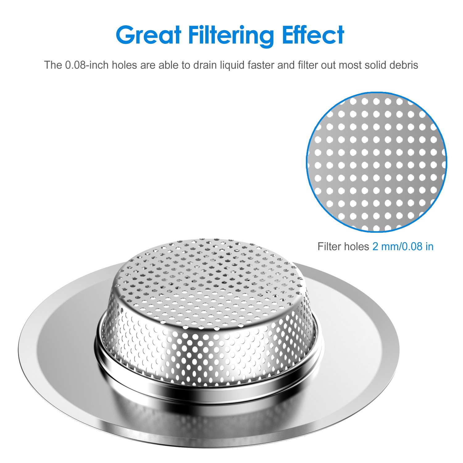 Helect 3Pack Kitchen Sink Strainer Stainless Steel Drain Filter