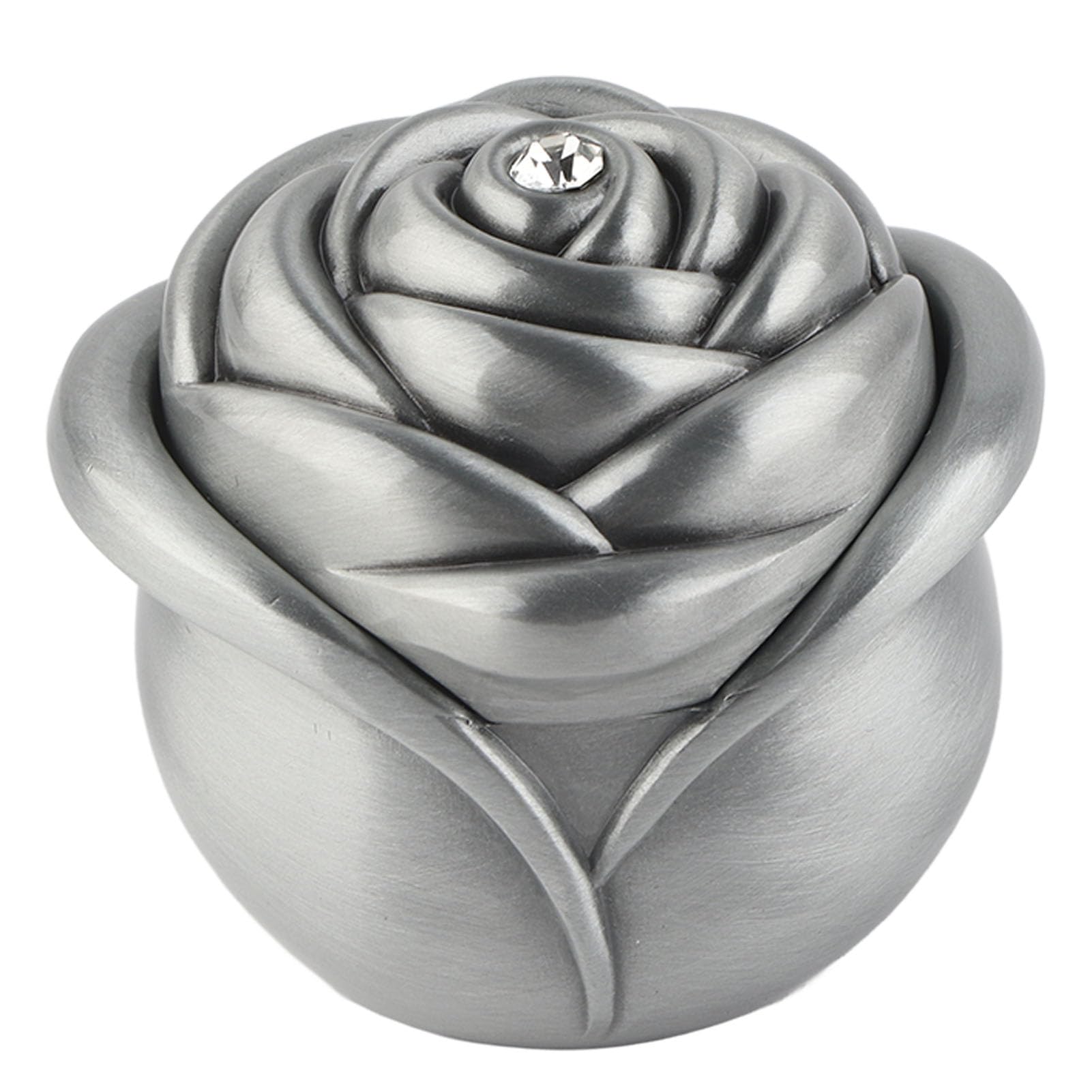 Hilitand Wedding Ring Box Vintage Rose Flower Design Antique Women Trinket Zinc Alloy Jewelry Necklace Earrings Ring Storage Case Design Gifts Presents Sliver