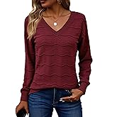 Zeagoo Womens Sweaters Fall Casual Long Sleeve V Neck Shirts Lightweight Crochet Ribbed Knit Pullover Tops Outfits