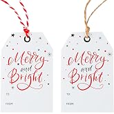 Christmas Gift Tags with String,Merry and Bright Christmas Paper Tags for Gift Wrapping,Holiday Present Wrap for Holiday and Celebrations