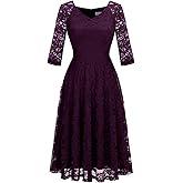 Dressystar Womens Long-Sleeve Wedding Guest Dress A-Line Lace Formal Party Cocktail Midi Dress Prom Gown
