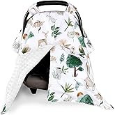 CARUILI Minky Car Seat Cover for Baby Girl & Boys, Car Seat Canopy with Peep Window, Multiuse Carseat Covers Protecting Baby from Wind, Sun, Strangers, Woodland Animal