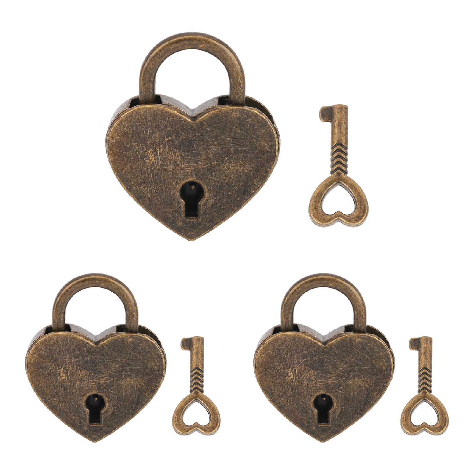VerRich 3 Pcs Mini Padlock Vintage Bronze Heart Shaped Lock for Diary Book Wedding,Hand Bags,Jewelry Box