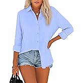 Diosun Womens Button Down Shirts Long Sleeve Cotton Stylish Gauze Tops Casual Loose Fit Blouses with Pocket