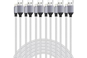 YEFOOT [Apple MFi Certified] 6Pack(3/3/6/6/6/10FT) iPhone Charger Nylon Braided Fast Charging Lightning Cable Compatible iPhone 14Pro/14/13Pro/13/12Pro/12/11and More-Silver&White
