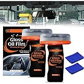 2PC Glass Oil Film Remover for Car,100ml Roll-On Glass Compound with Cleaning Board, Removes Oil Film & Smudges,Automotive Oil Film Cleaning Brush for Car Windows