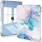 Feams for iPad A16 11th Generation 11 Inch Case 2025, iPad 10th Generation 10.9 Inch 2022, Slim Clear Back Cover with Pencil Holder & Auto Sleep, Watercolor Marble