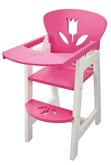 Buy 18 Inch Pink White Wooden Doll High Chair With Lift Up Tray