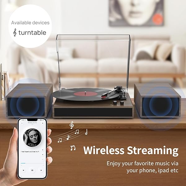 VINYL RECORD PLAYER WITH DUAL STEREO BOOKSHELF SPEAKERS VINTAGE TURNTABLE WITH BLUETOOTH WIRELESS PLAYBACK BELT DRIVE 3-SPEED PLAYBACK RECORD PLAYER SUPPORT RCA OUT AUTO STOP