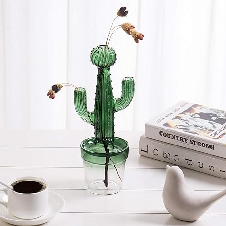 Amazon Mygift 卓上ガラス花瓶 サボテン型 クリア グリーン 12インチ 花器 インテリアボウル オンライン通販